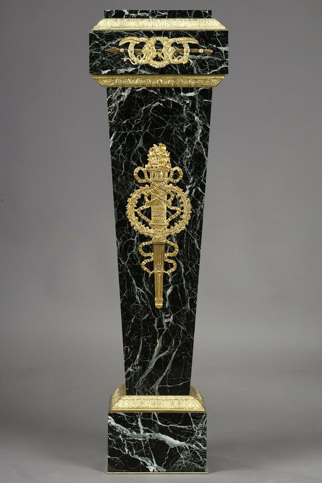 Column In Green Marble Veneer And Gilt Bronze Decoration, Empire Style