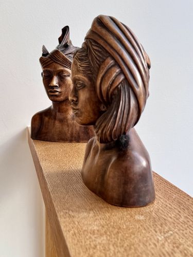 A Pair Of 1950s/60s Vintage Balinese Carved Busts Young Man & Woman A/F photo for sale