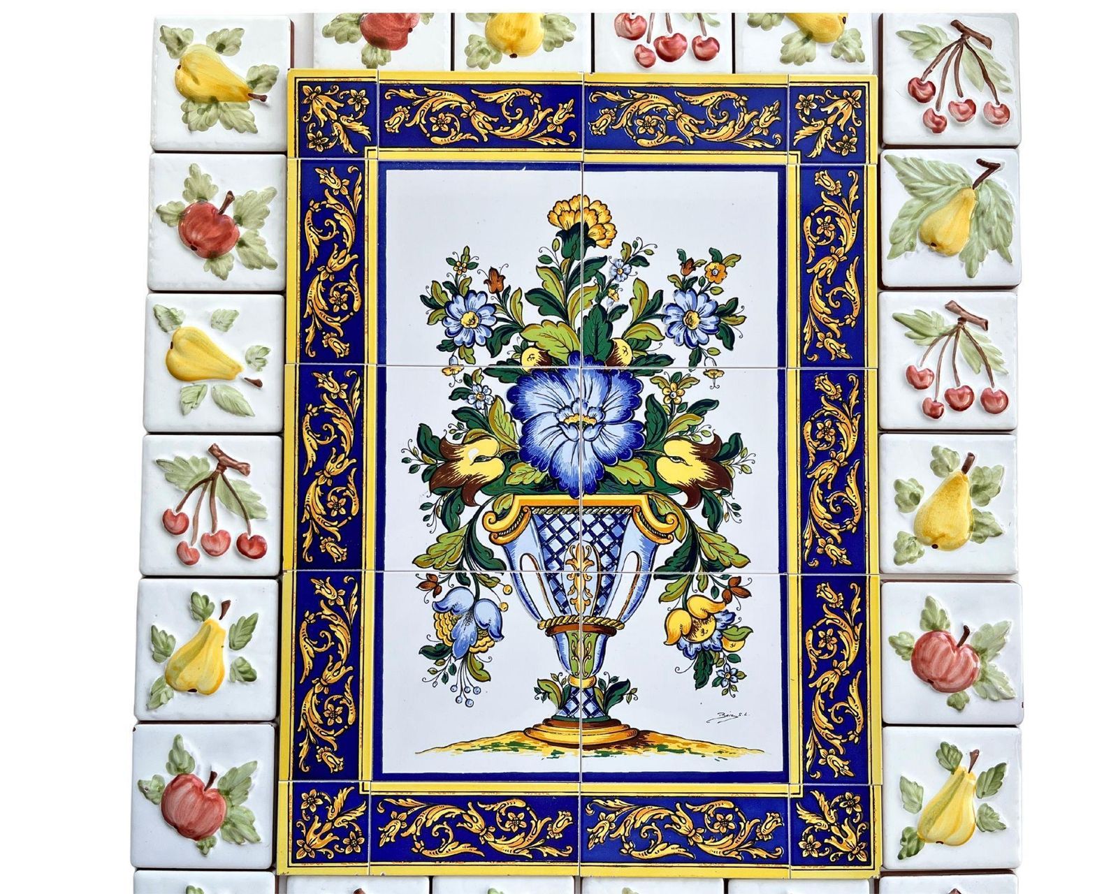 Majolica Handpainted Ceramic Tiles | Fruit Flower Decor | Kitchen Backsplash | 50s photo furniture