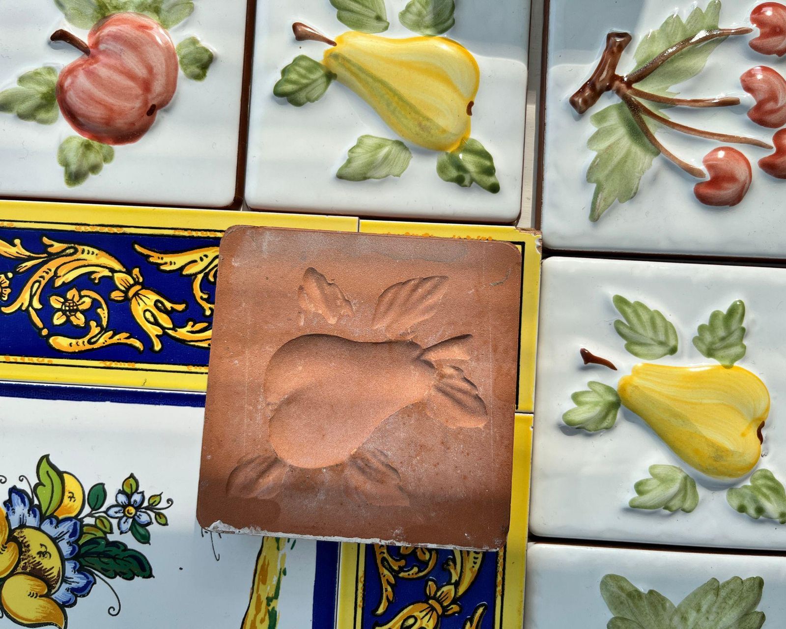 photo for sale Majolica Handpainted Ceramic Tiles | Fruit Flower Decor | Kitchen Backsplash | 50s