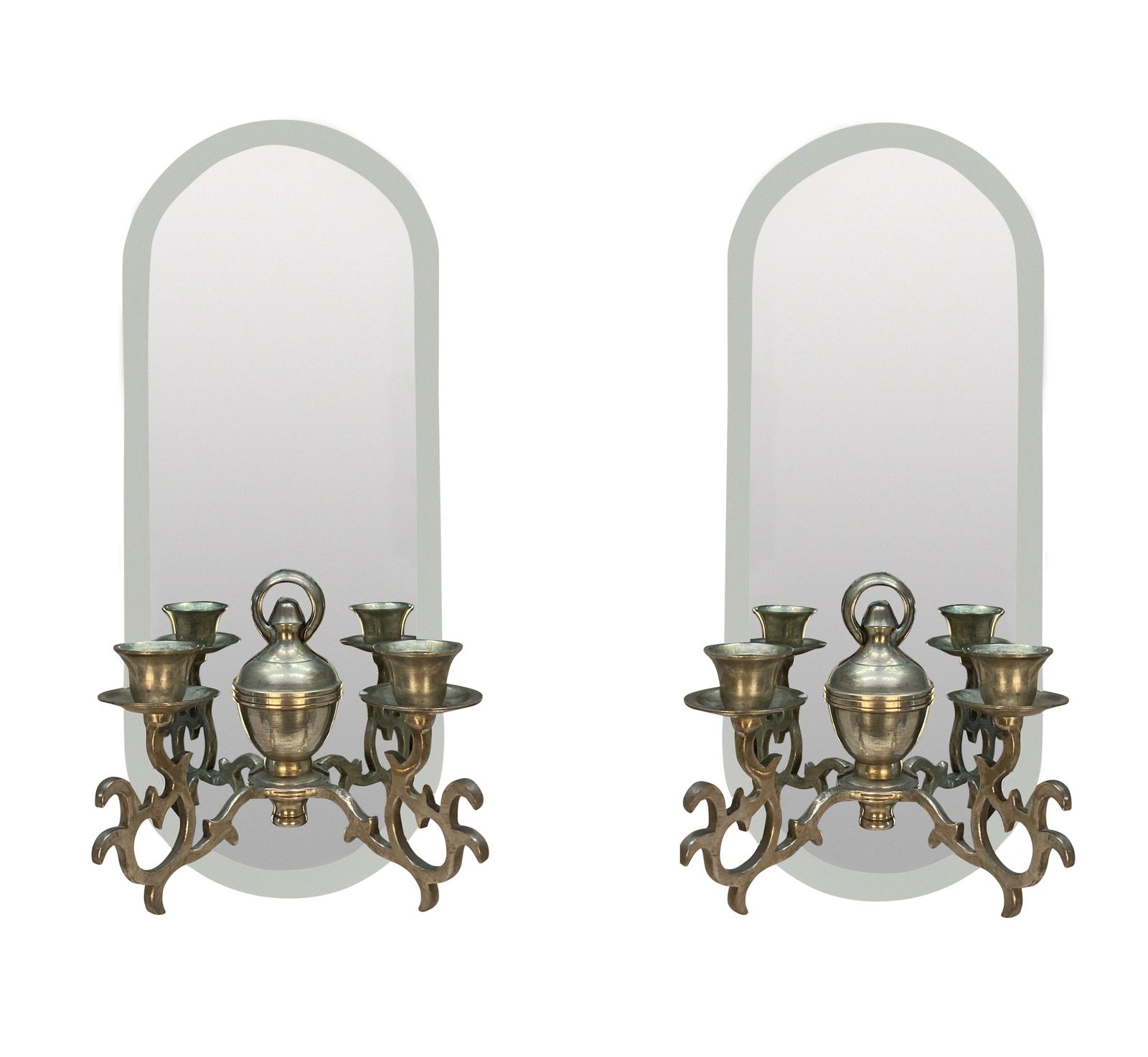 A Pair Of French Silver Plated Mirror Back Girandole