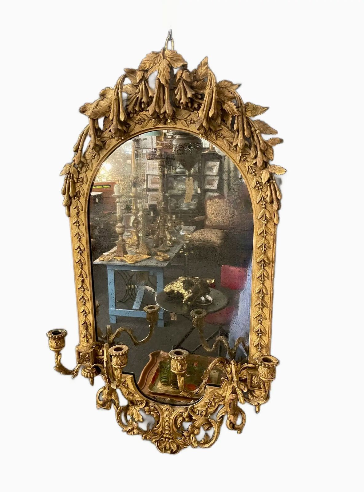 Early 19th Century Carved Wood, Water Gilded Mirror.