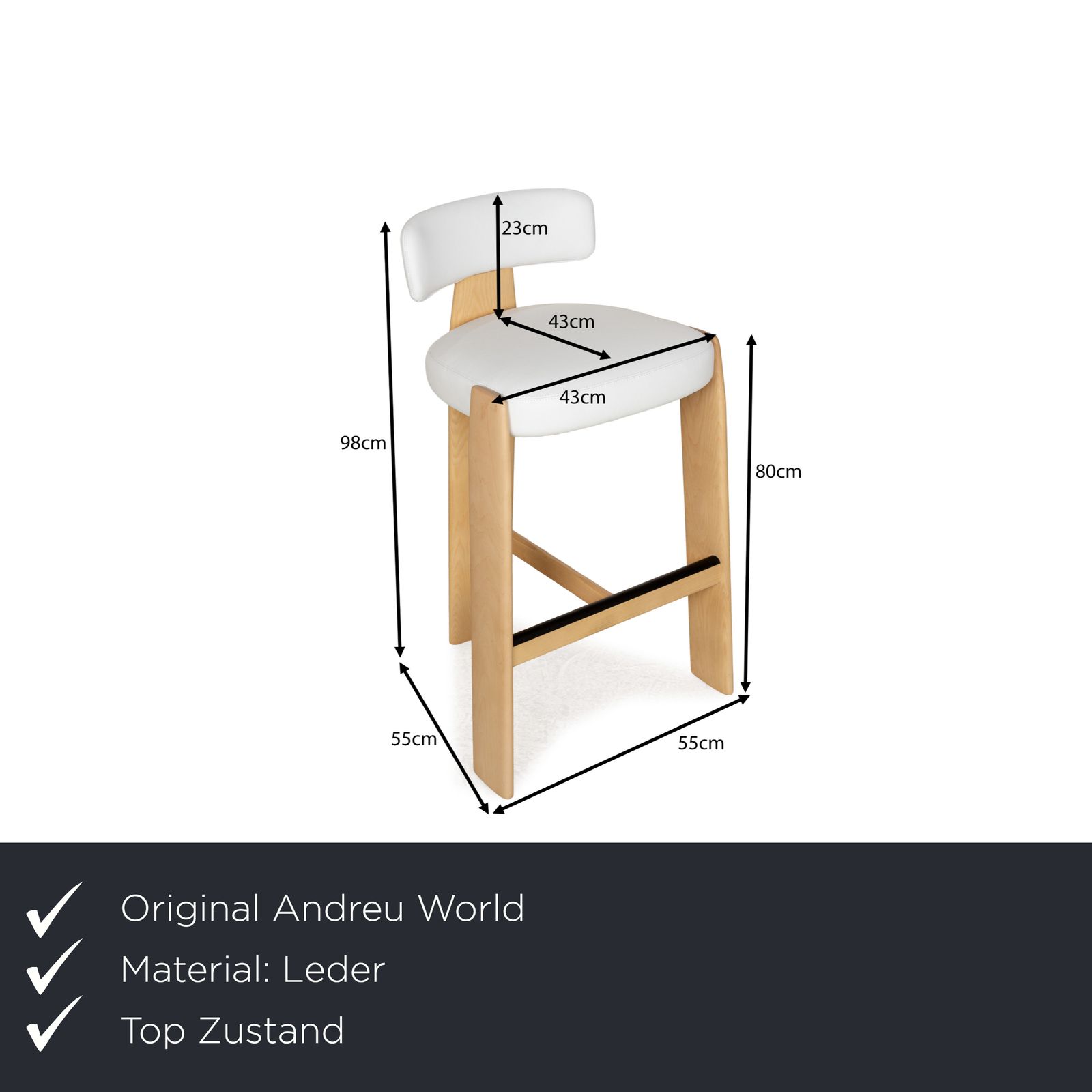 Tabouret de bar Andreu World Oru en cuir blanc et bois brun photo furniture