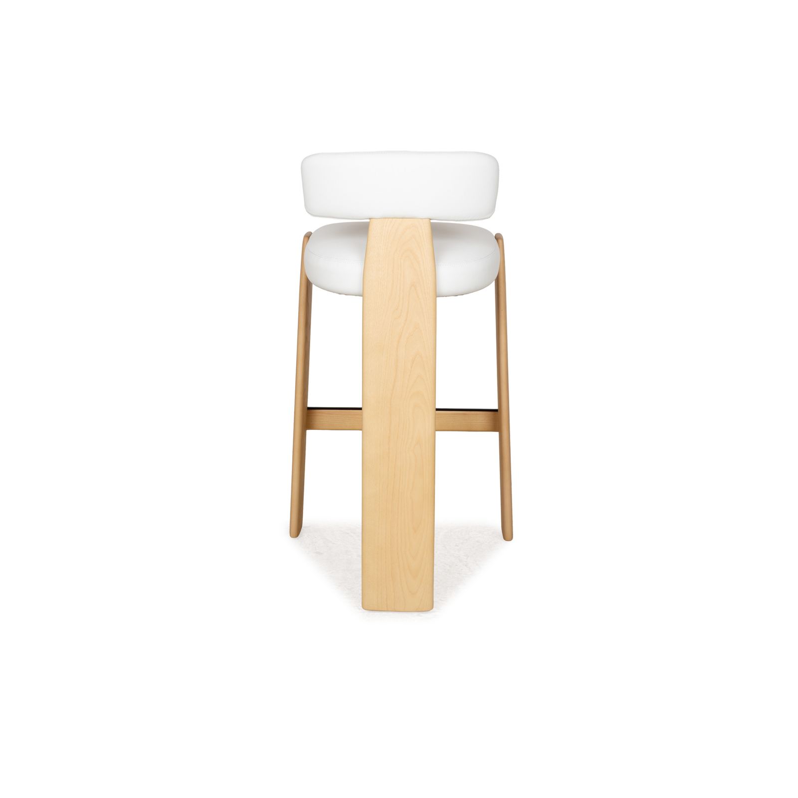 photo furniture Tabouret de bar Andreu World Oru en cuir blanc et bois brun
