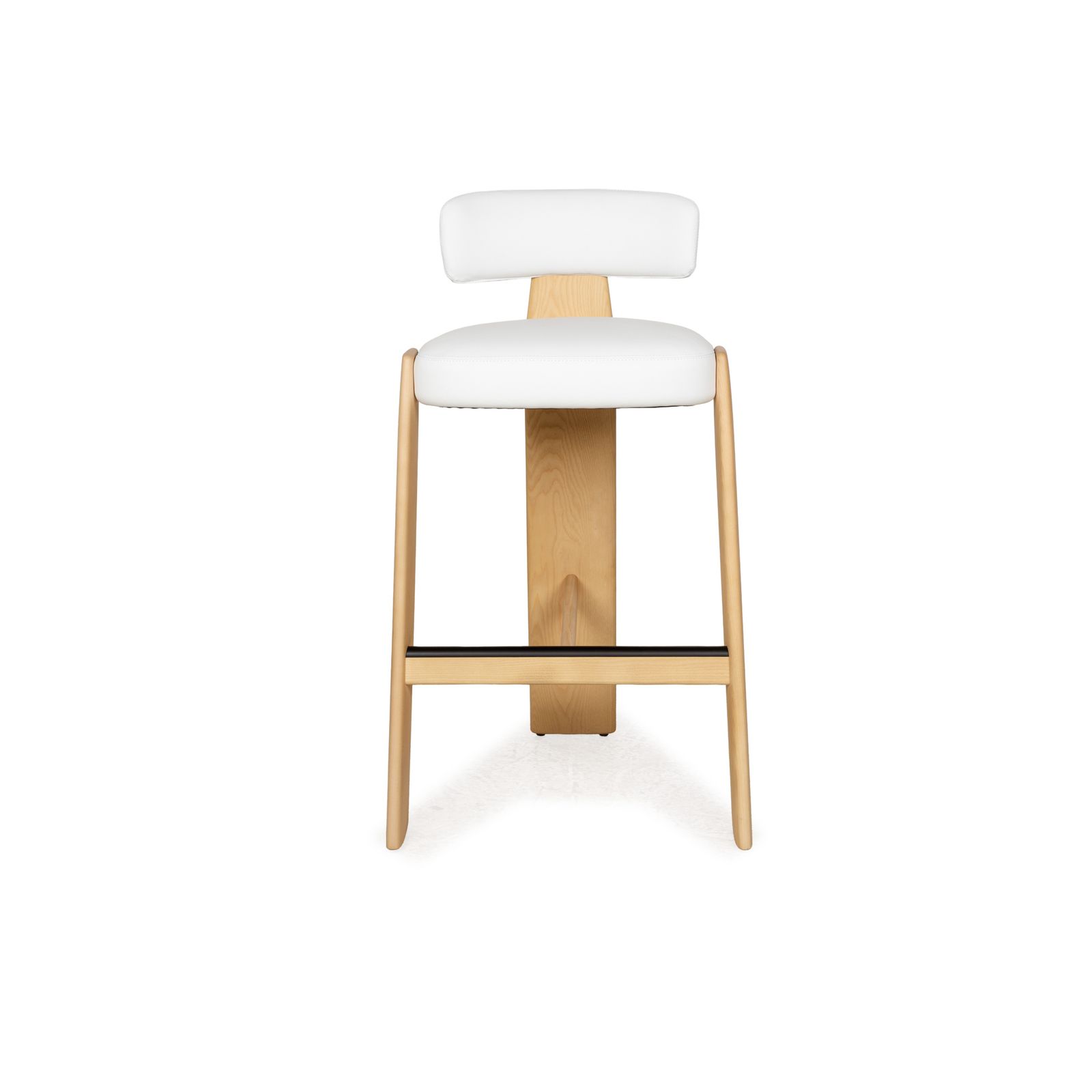 Mobilier Tabouret de bar Andreu World Oru en cuir blanc et bois brun photo