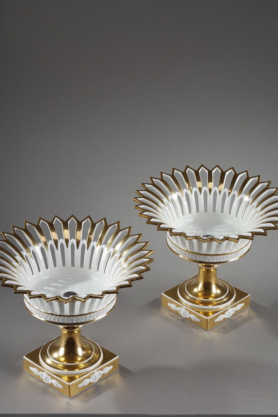 Pair Of Paris Porcelain Standing Baskets, Empire Period photo furniture