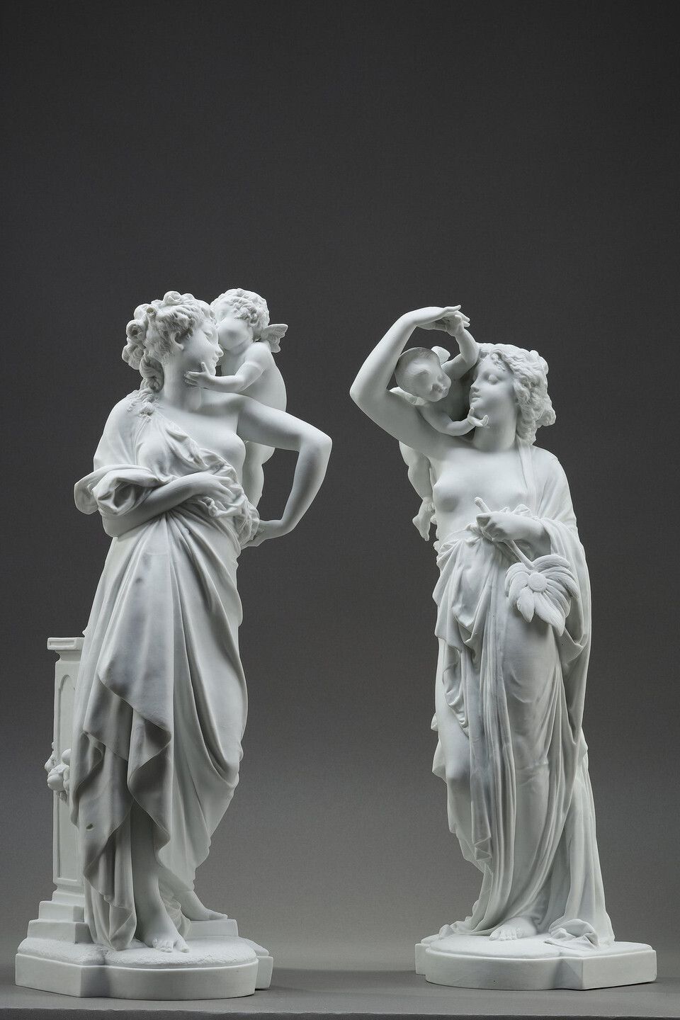 Pair Of Allegorical Figures Biscuit Porcelain, After Carrier Belleuse. European Work, Circa 1870 1880 photo for sale