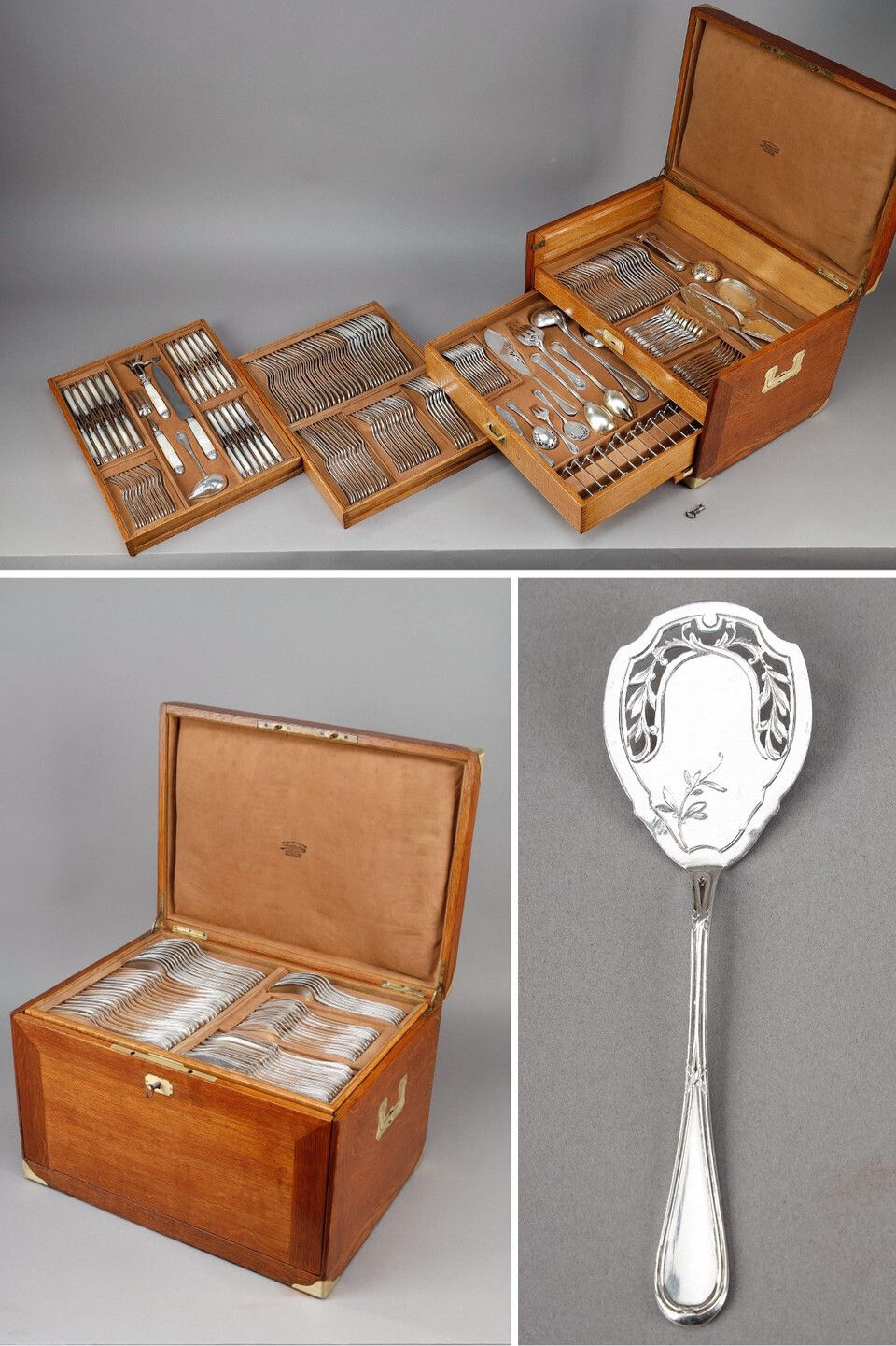 Important Silver And Pear Flatware , In Original Case. Tétard Frères.