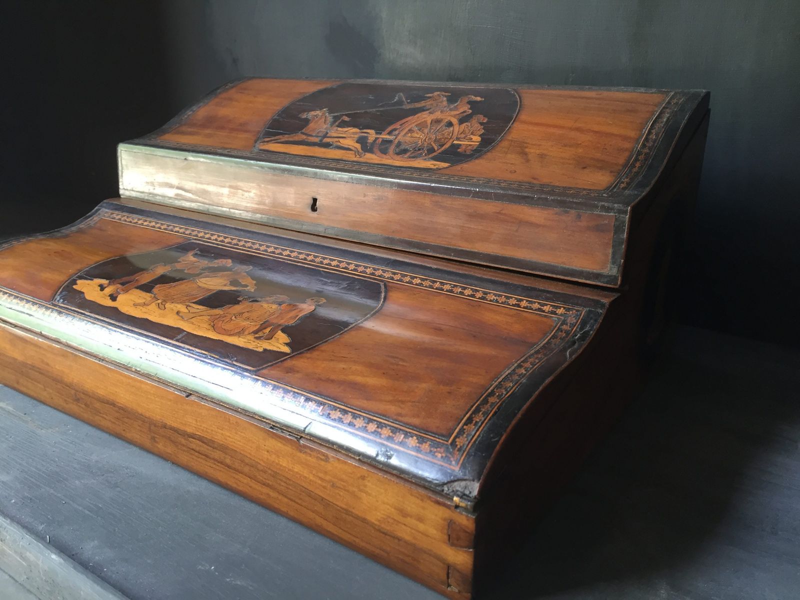Sorrento Ware Secretare. In Laid Olive Wood. ( Circa 1870)