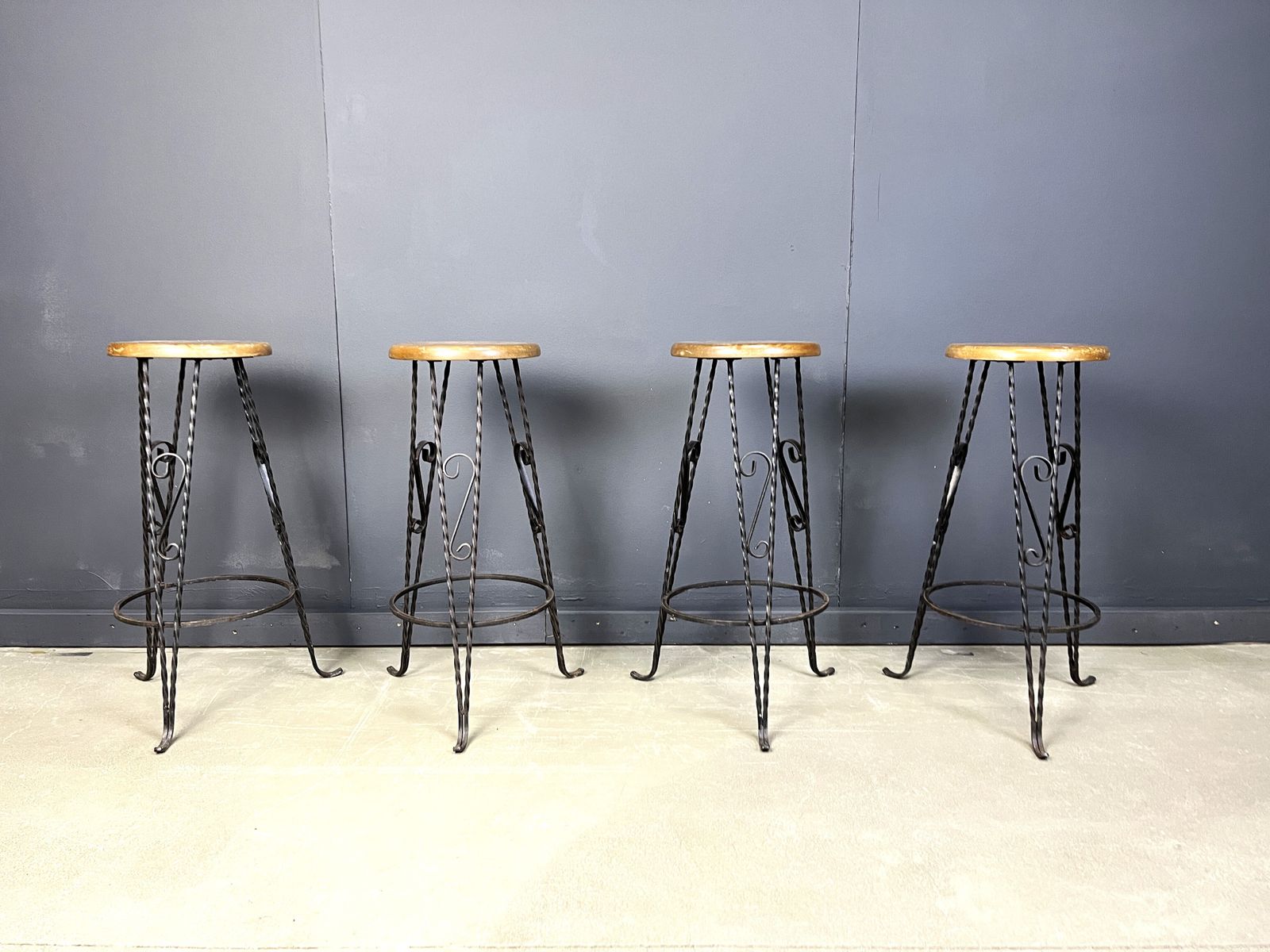 Vintage French Wrought Iron Bar Stools, 1960s   Set Of 4