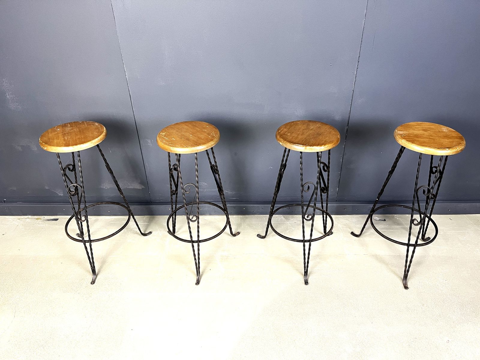 Vintage French Wrought Iron Bar Stools, 1960s   Set Of 4 photo Furniture