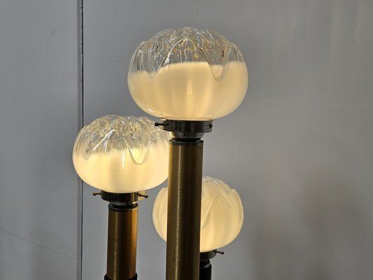 Mid Century Murano Glass 3 Light Floor Lamp In Wood And Metal, 1970s photo for sale