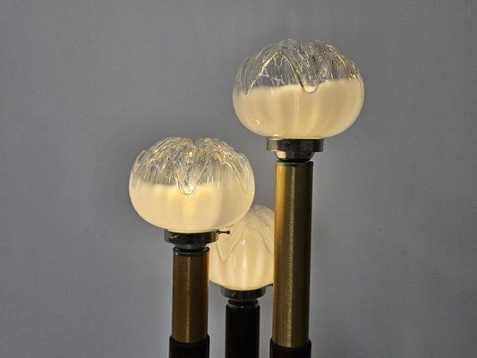 Mid Century Murano Glass 3 Light Floor Lamp In Wood And Metal, 1970s photo Lighting