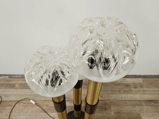 Mid Century Murano Glass 3 Light Floor Lamp In Wood And Metal, 1970s photo vinterior