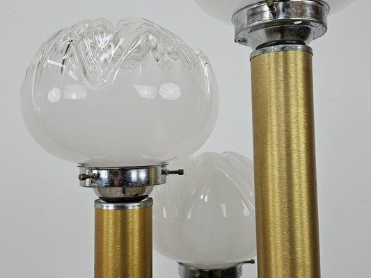 Mid Century Murano Glass 3 Light Floor Lamp In Wood And Metal, 1970s photo buy