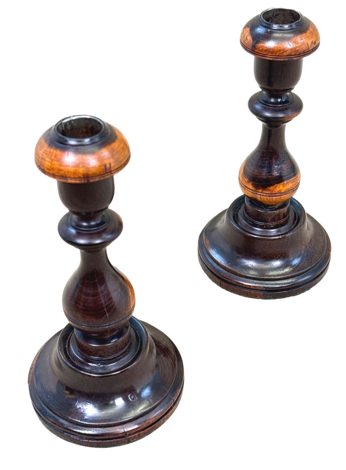 Pair Of 19th Century Lignum Vitae Treen Candlesticks (England, Circa 1830) photo for sale