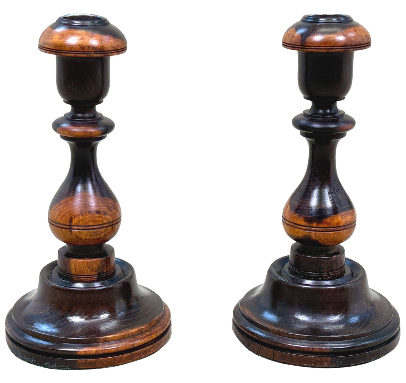 Pair Of 19th Century Lignum Vitae Treen Candlesticks (England, Circa 1830) photo vintage