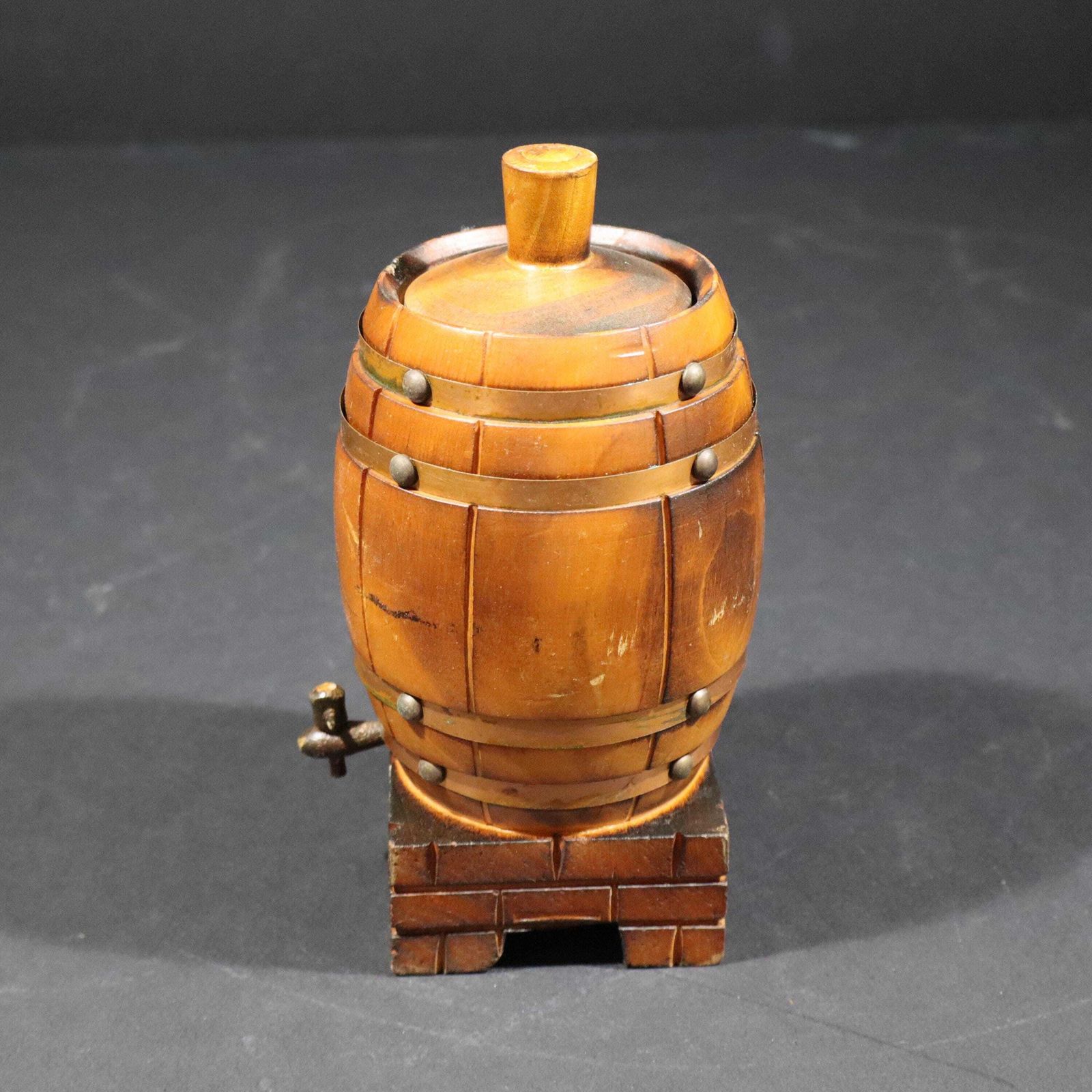 Vintage Wood Cigarette Dispenser Rustic French Wine Barrel Cigarette Dispenser photo for sale