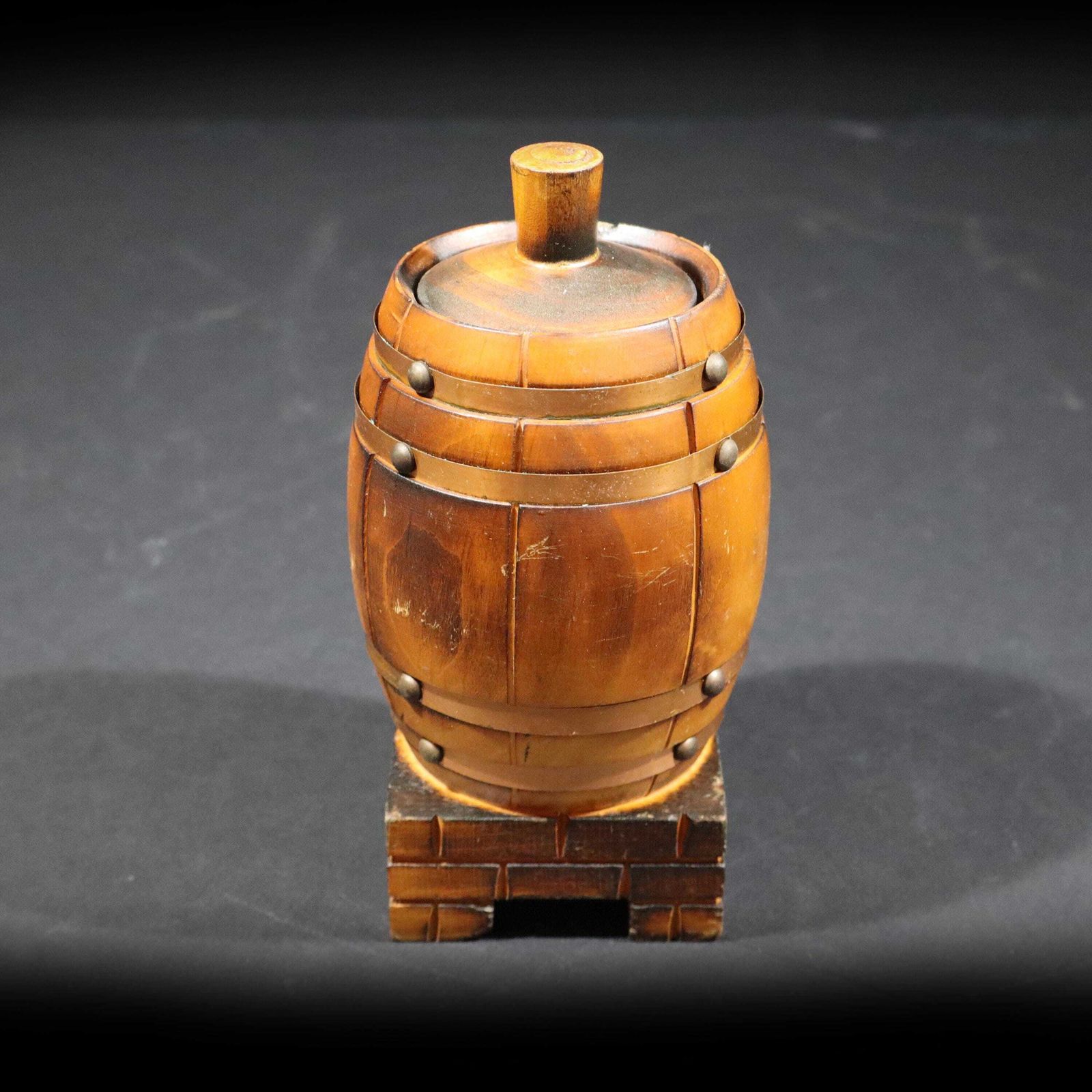 Vintage Wood Cigarette Dispenser Rustic French Wine Barrel Cigarette Dispenser photo vintage