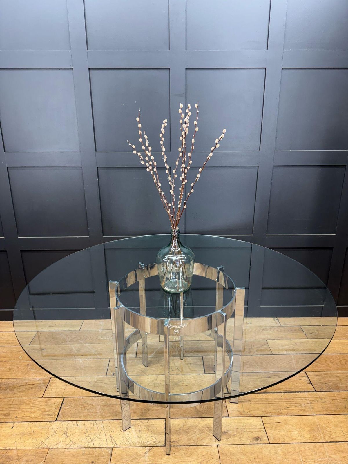 1970s Round Glass Top Chrome Dining Table By Richard Young Merrow Associates photo furniture
