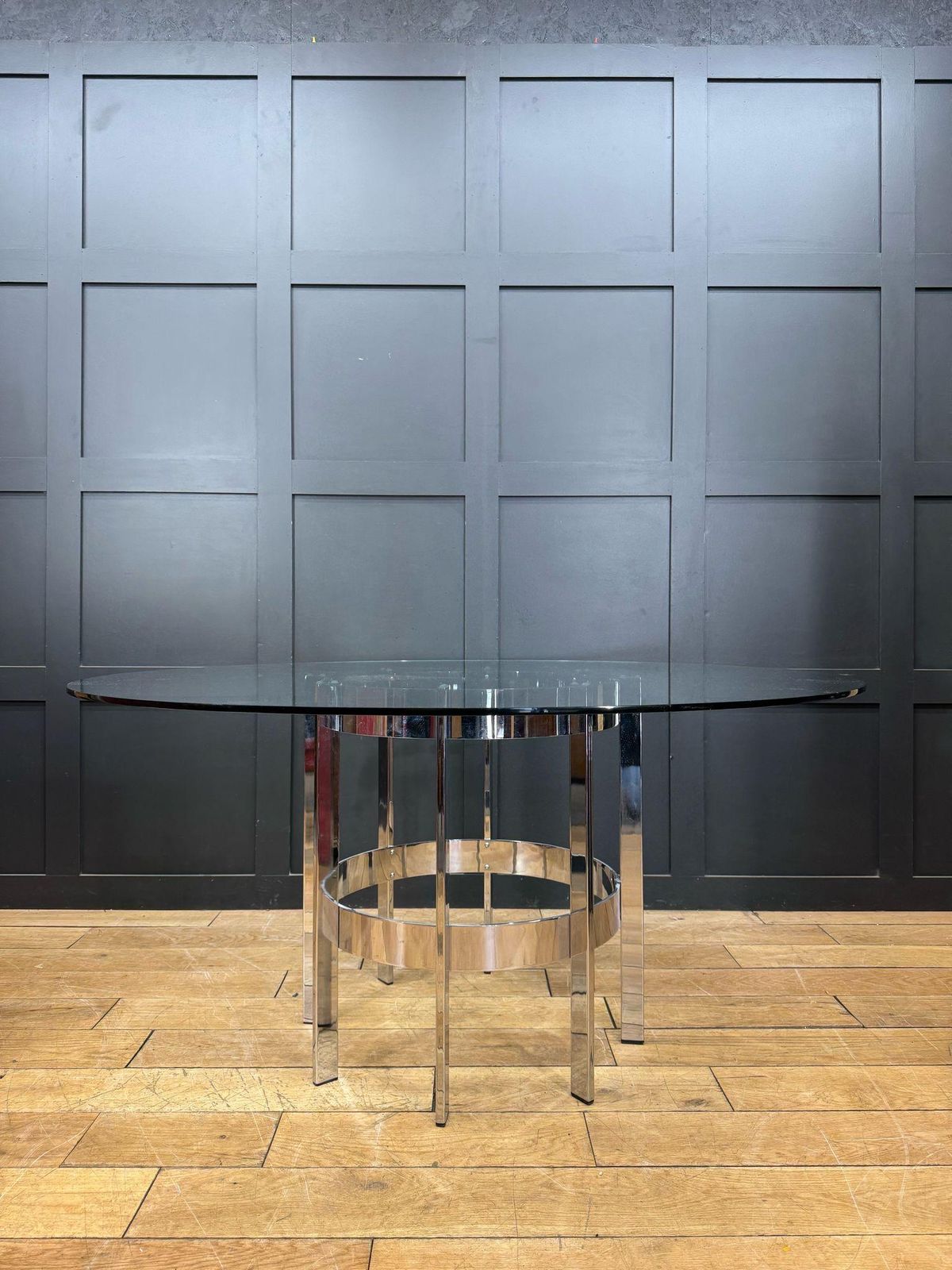1970s Round Glass Top Chrome Dining Table By Richard Young Merrow Associates photo Furniture