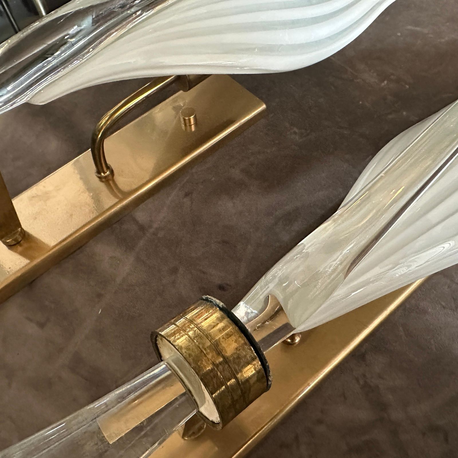 A Pair Of 1970s Mid Century Modern Murano Glass Huge Wall Sconces By Franco Luce photo vintage