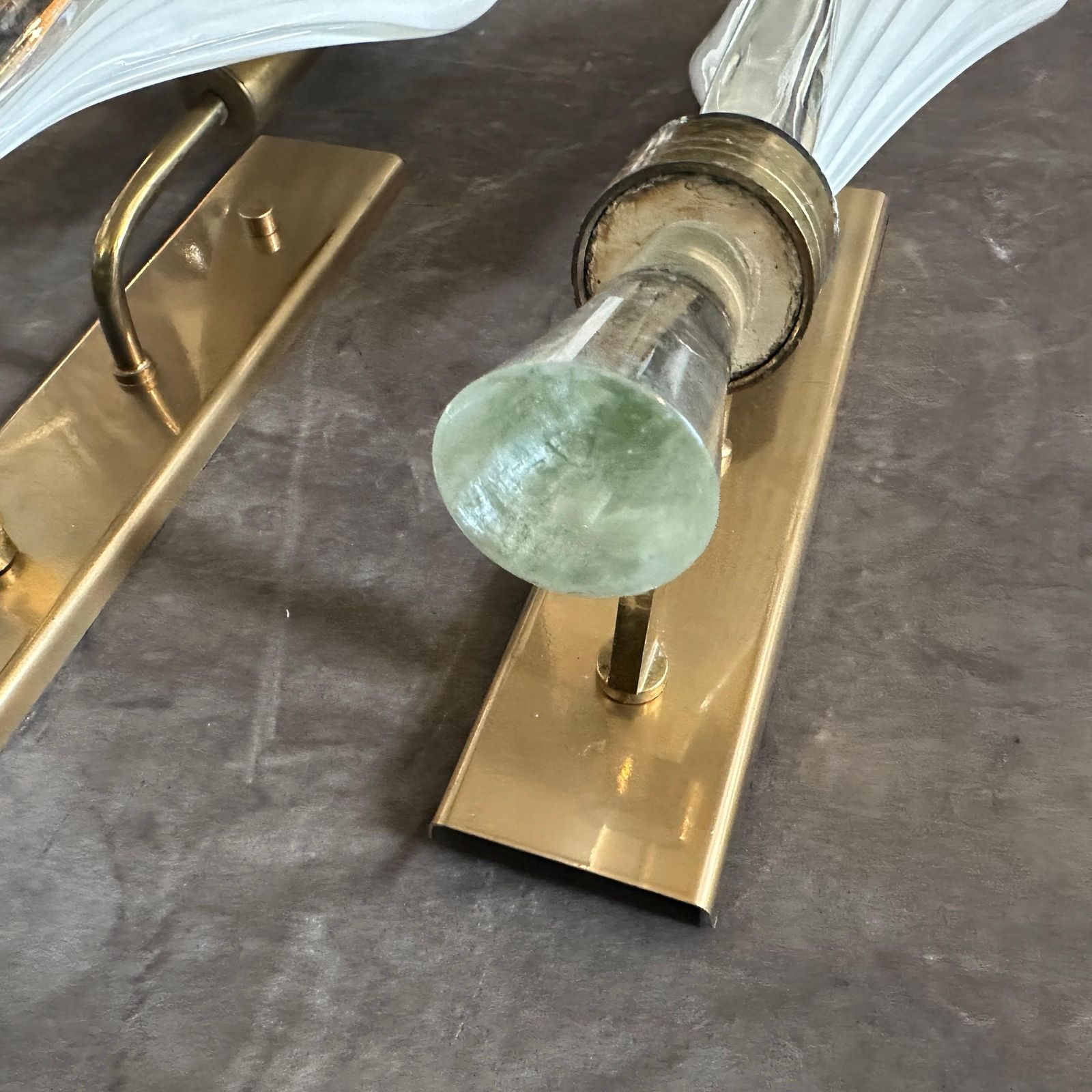 photo for sale A Pair Of 1970s Mid Century Modern Murano Glass Huge Wall Sconces By Franco Luce