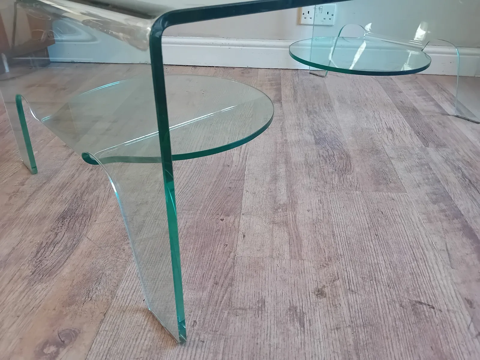 Beautiful Italian  Modernist Tempered Glass Folded Drinks / Coffee Table photo buy