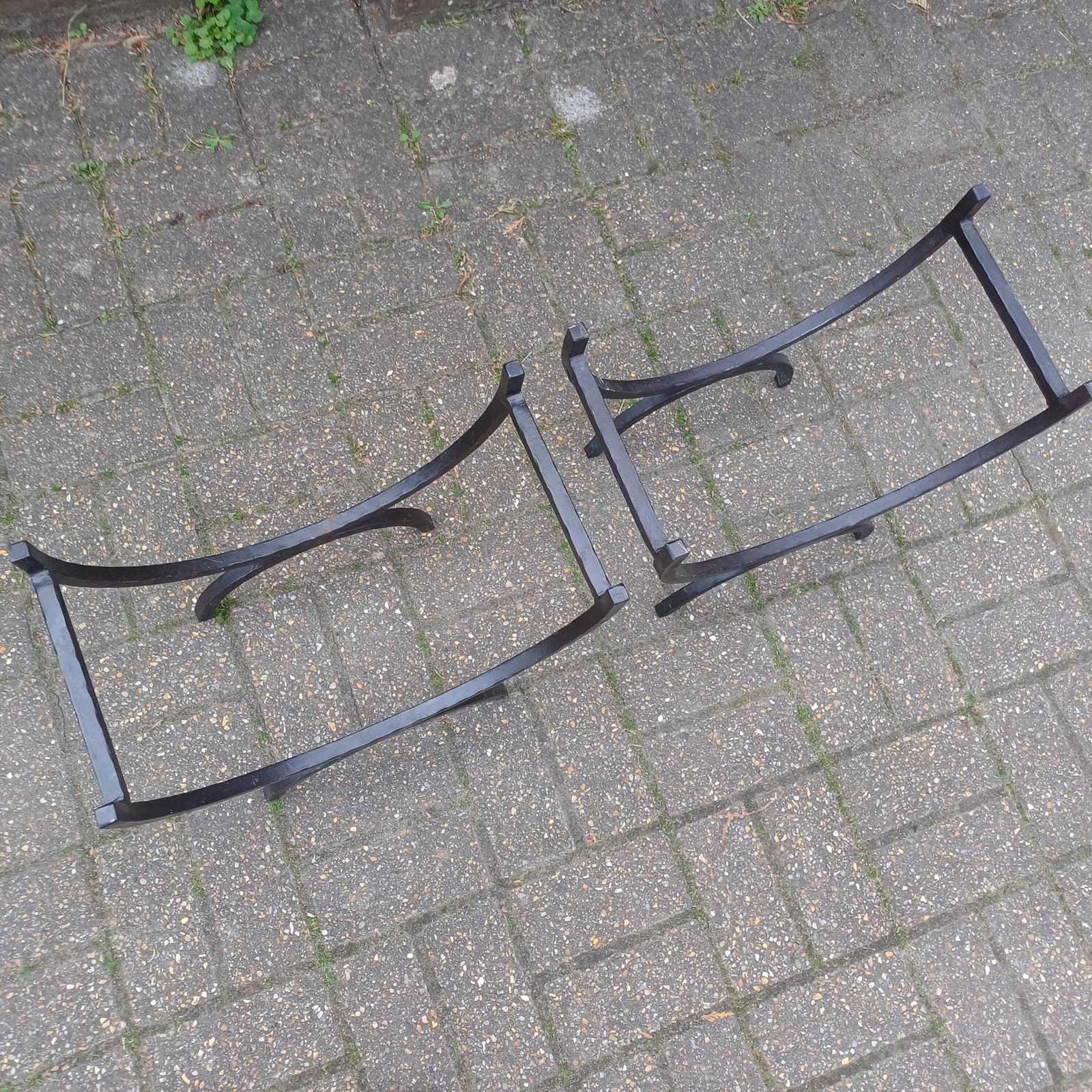 Pair Of Vintage Iron Log Holders 1980s 1990s Black Hand Forged Wrought Iron Fireplace Wood Storage Rustic Industrial Style photo vintage