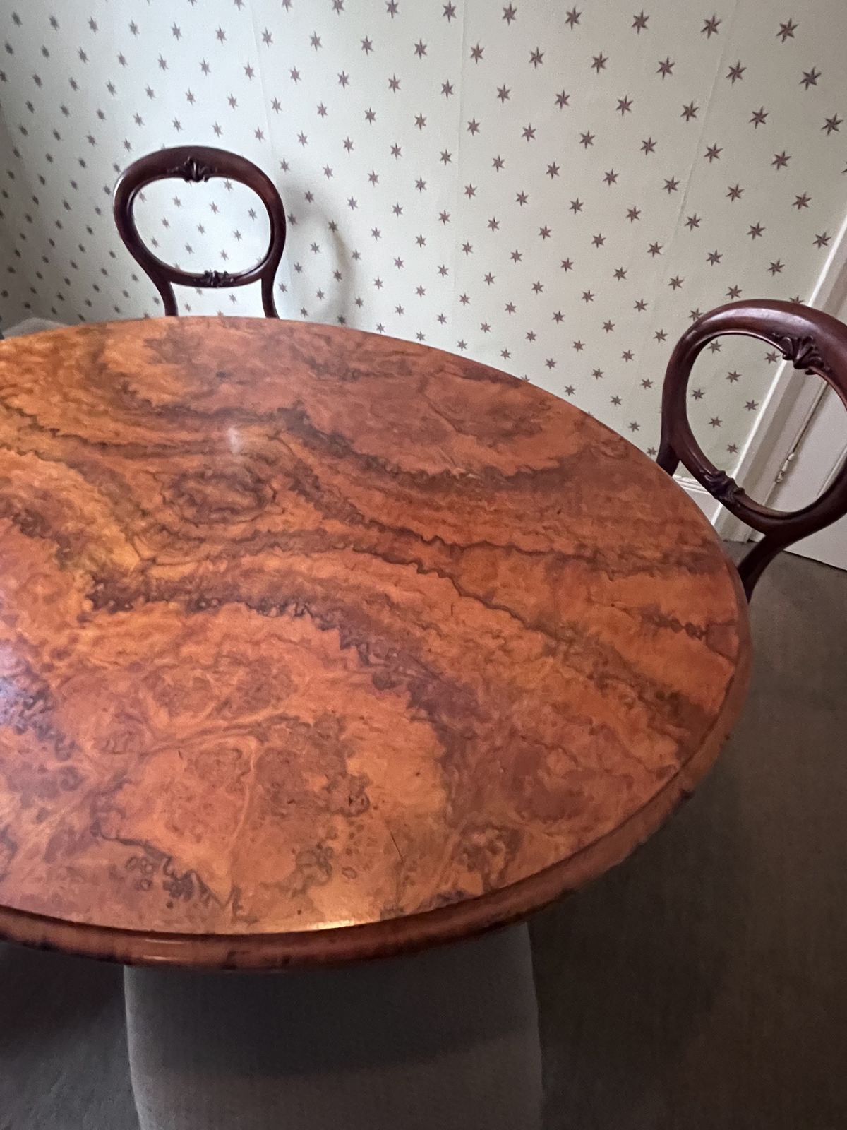Beautiful Inlaid Walnut Dining Table With An Exquisite Carved Base. It Tips To Vertical To Display Its Splendour. photo Furniture