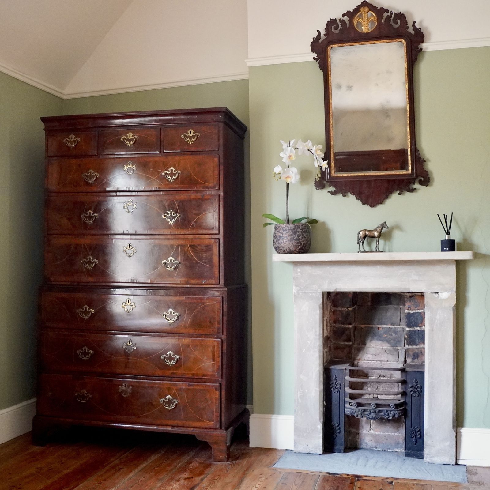 George II Inlaid Walnut Chest On Chest