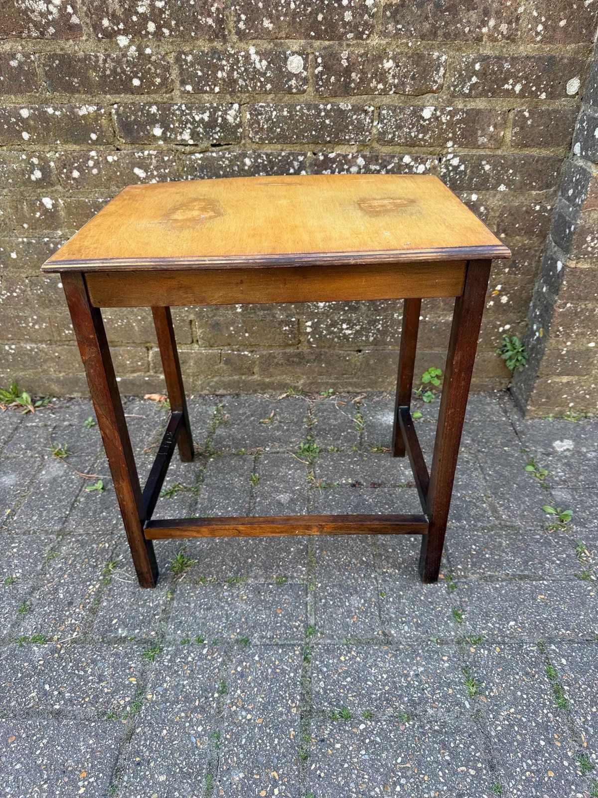 Unique Hand Sanded Retro Vintage Oak Table, Lamp Table, Sanded Plant Stand, Vintage Table (46cm X 50cm X 37cm) photo for sale