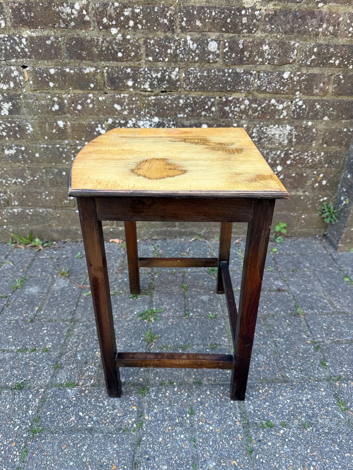 Unique Upcycled Retro Vintage Small Table, Small Vintage Plant Stand, Vintage Oak Table, Lamp Table 38cm W, 47cm H, 34cm Deep photo 68.0