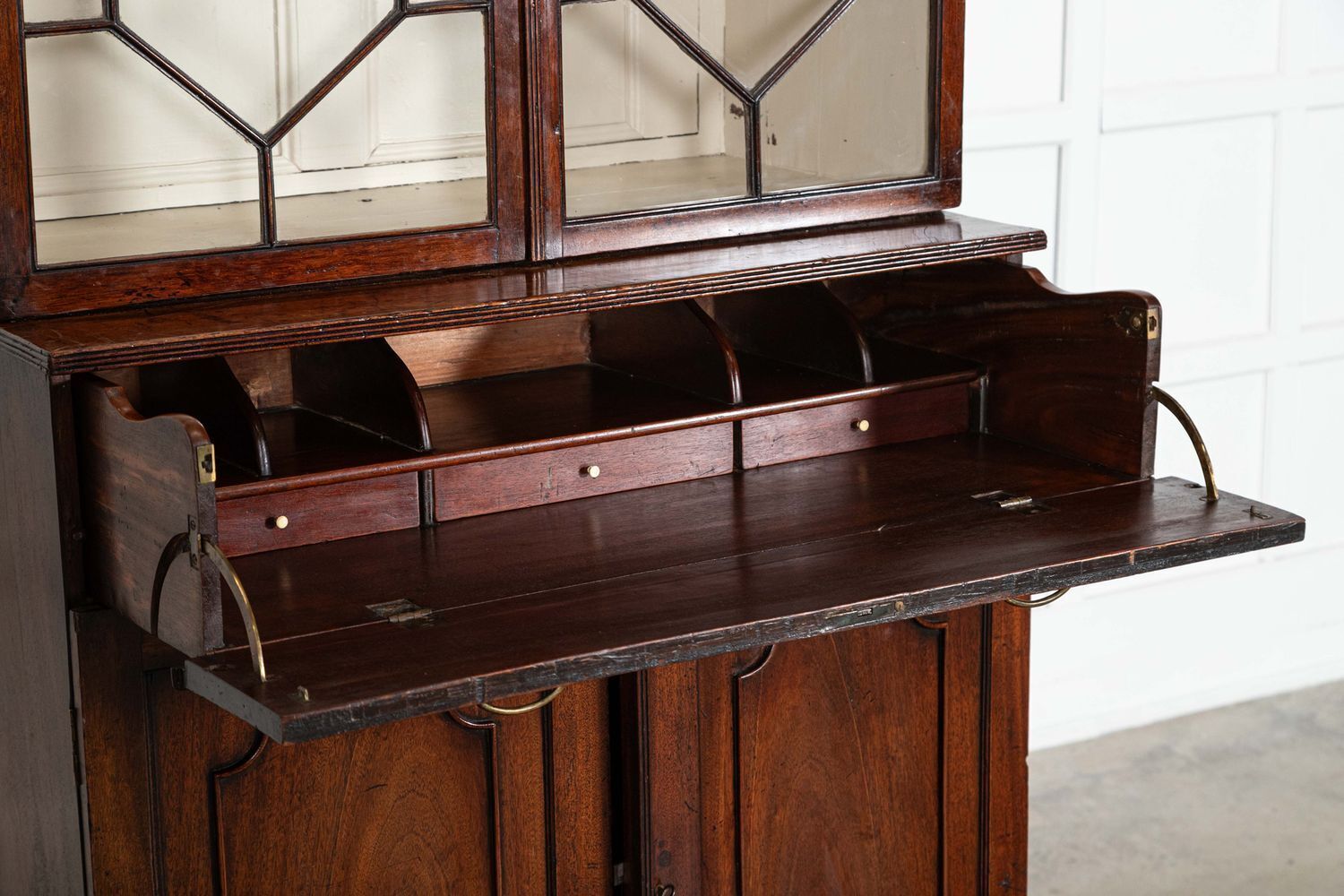 3853.0 George III English Mahogany Glazed Bookcase Secretaire photo