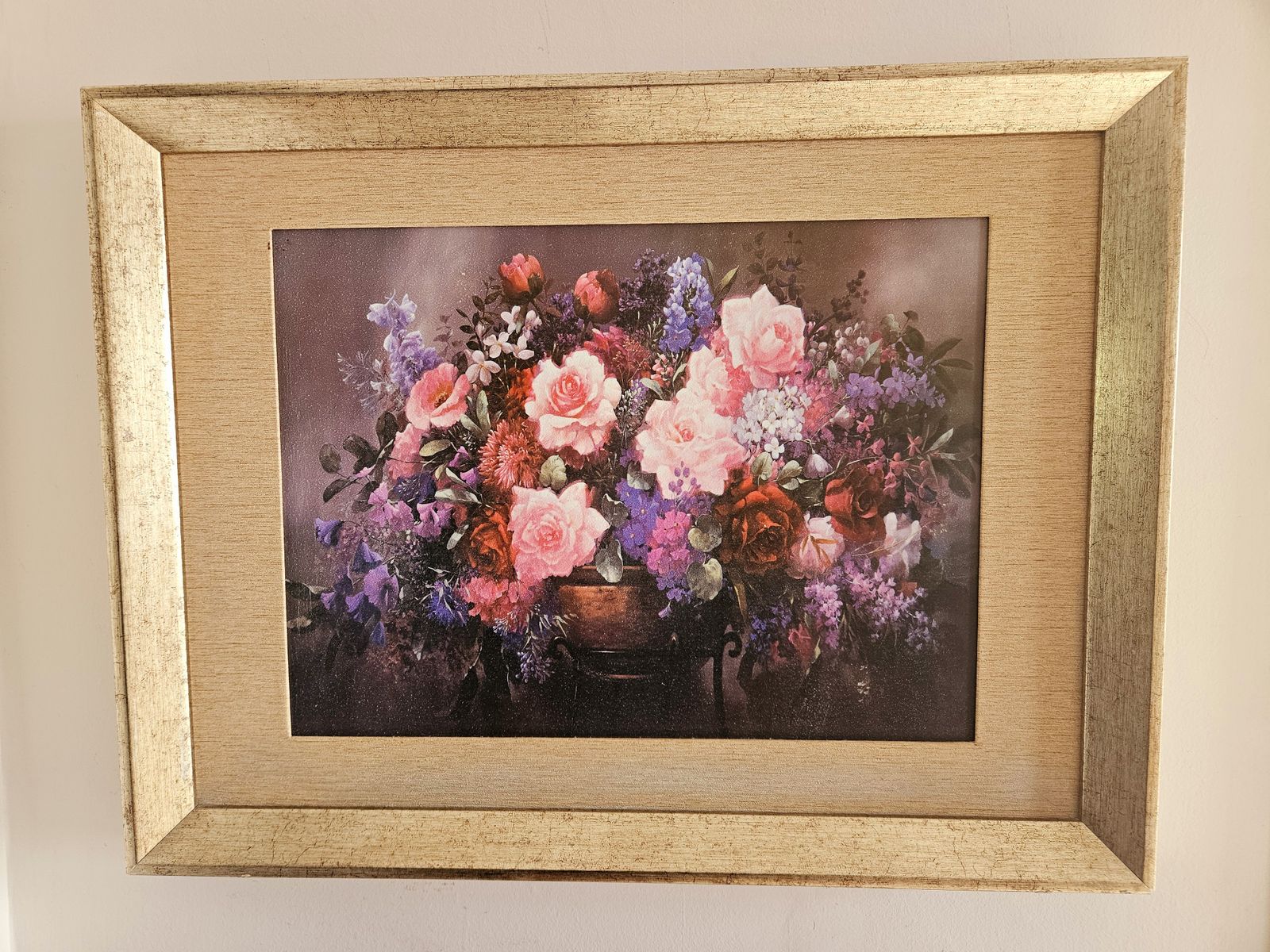 Large, Textured, Giclée Print Of Floral Masterpiece In Gold Frame