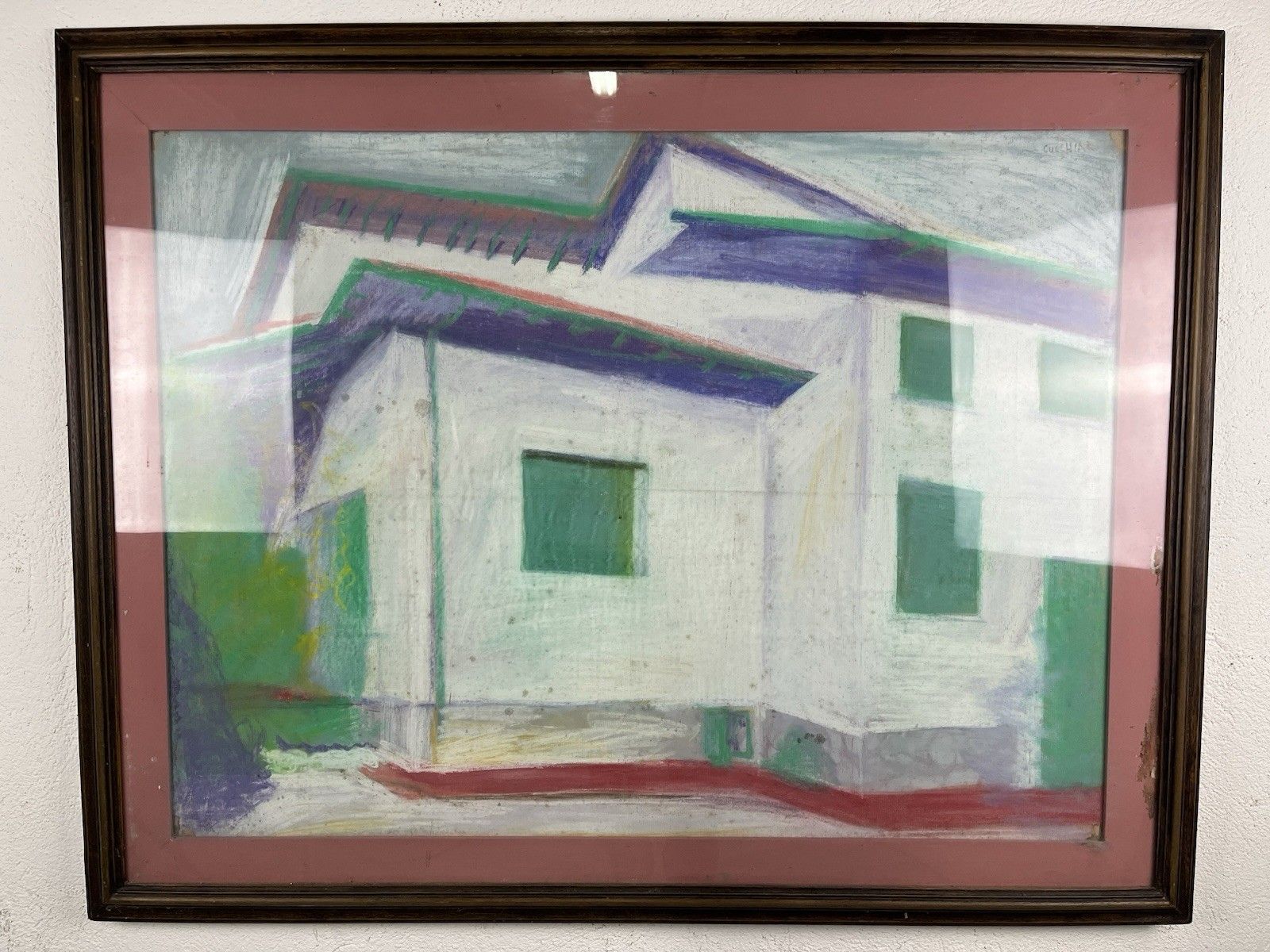 Pink Houses Picture Cubism Landscape 80’ Vintage Design photo furniture