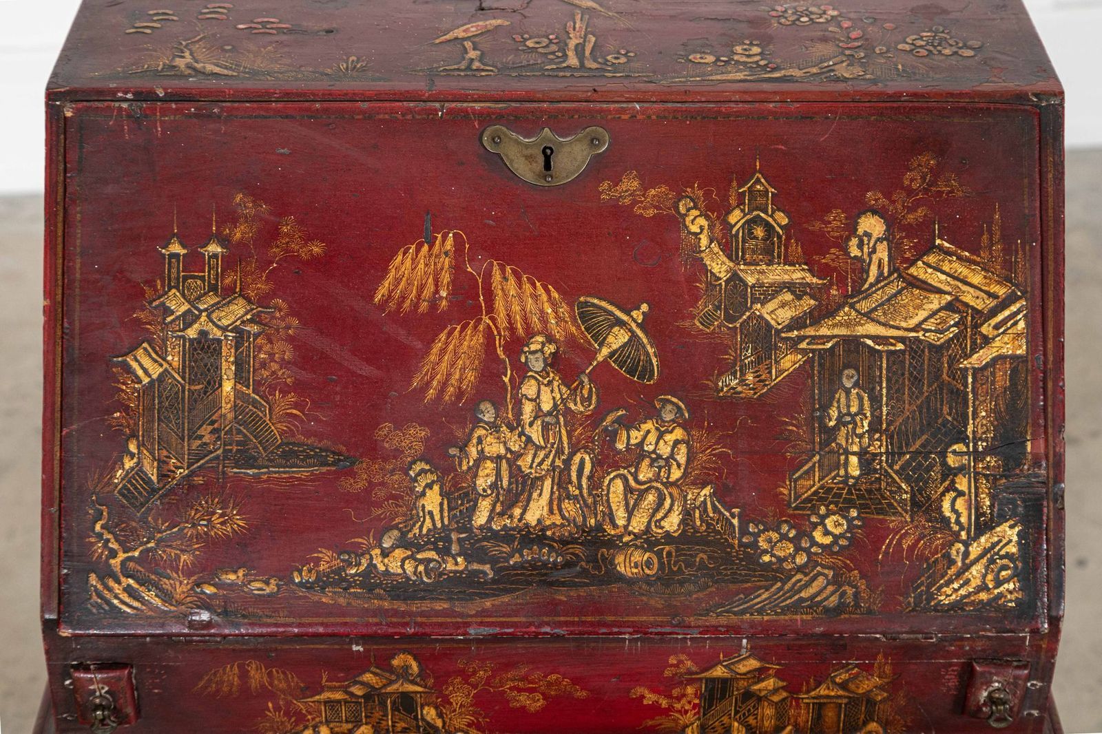 English Decorative Chinoiserie Bureau Writing Desk photo vintage
