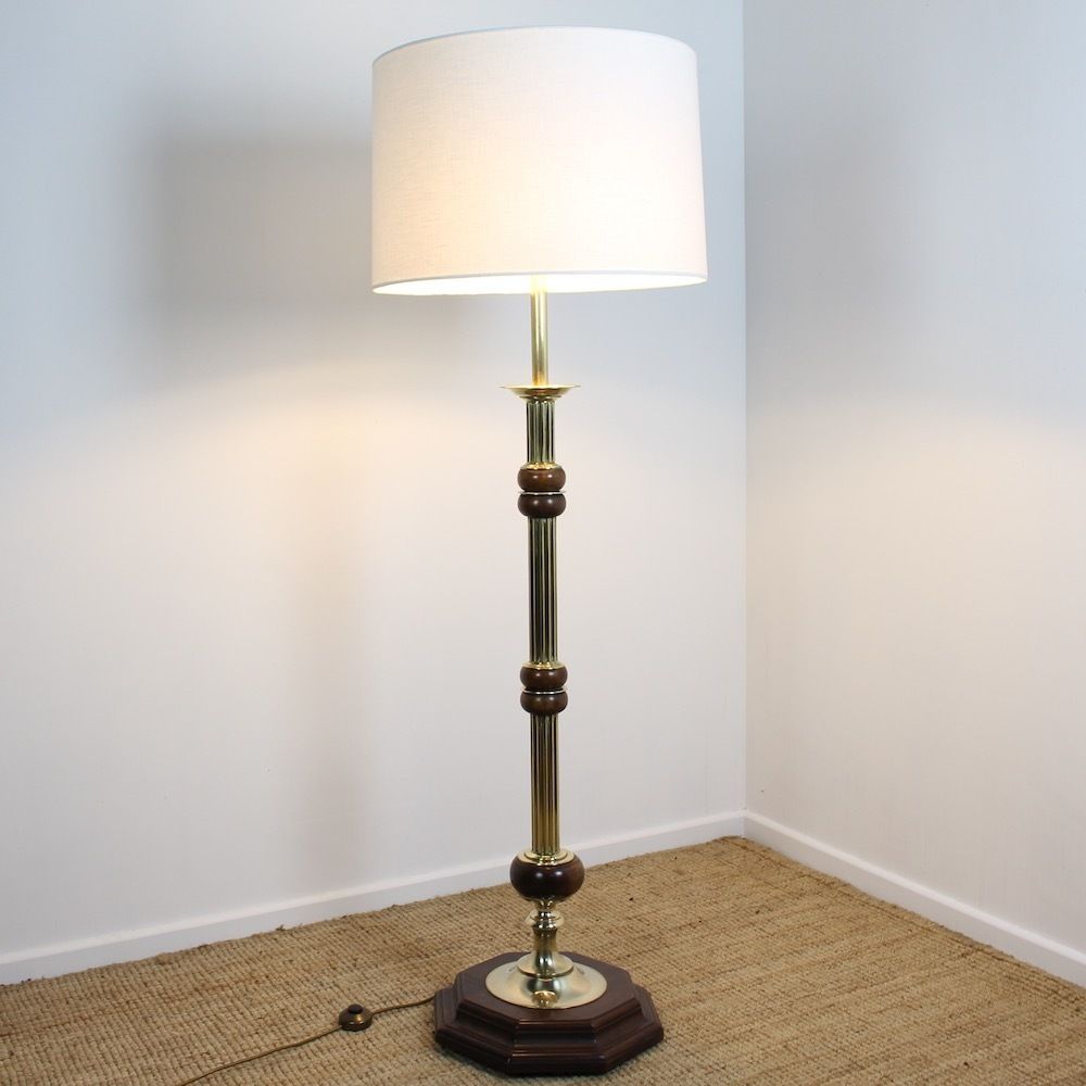 1950’s Wood And Brass Floor Lamp photo for sale