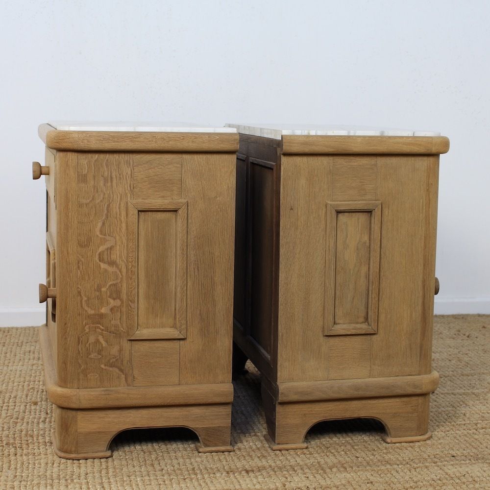Pair Of Art Deco Oak Bedside Cabinets With Marble Tops photo for sale