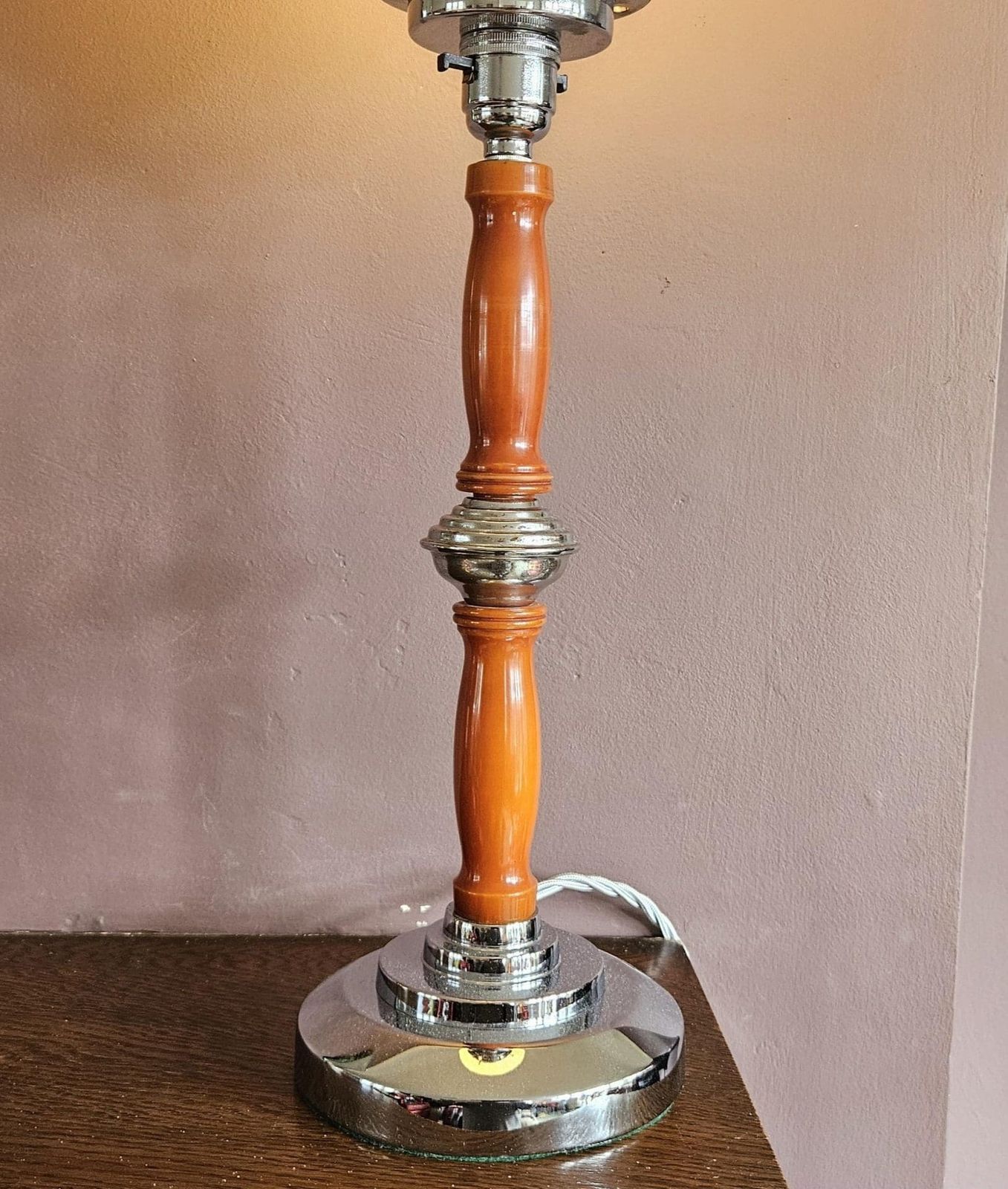 680.0 Art Deco Table Lamp Amber Phenolic And Chrome photo