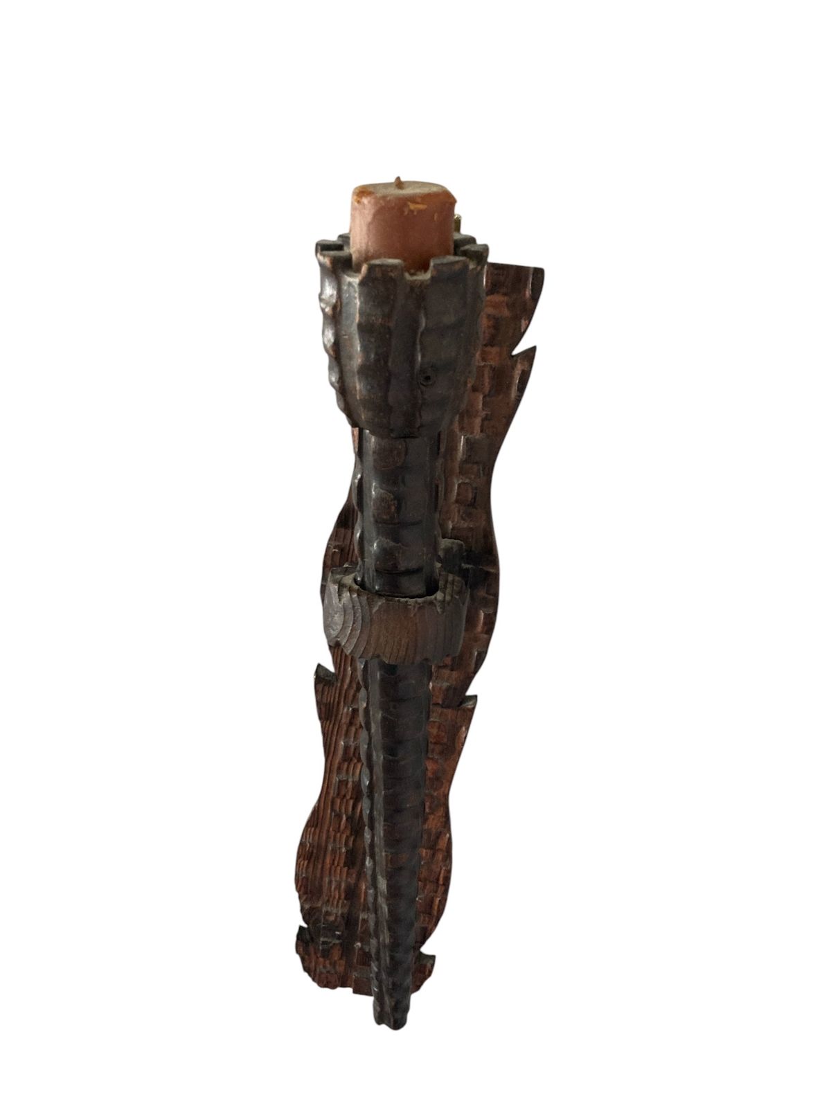 Neo Gothic Medieval Style Carved Wood Wall Candle Holder Or Torchere photo vintage