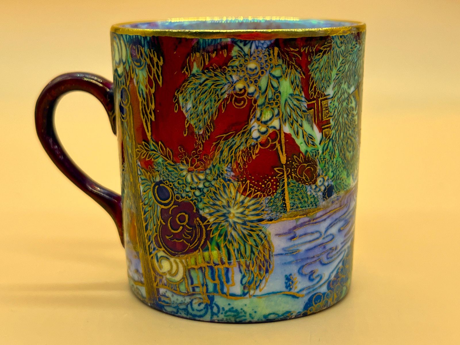 photo for sale Antique A G Harley Jones Wilton Ware Red Luster Design Demitasse Cup & Saucer Duo. 711820.