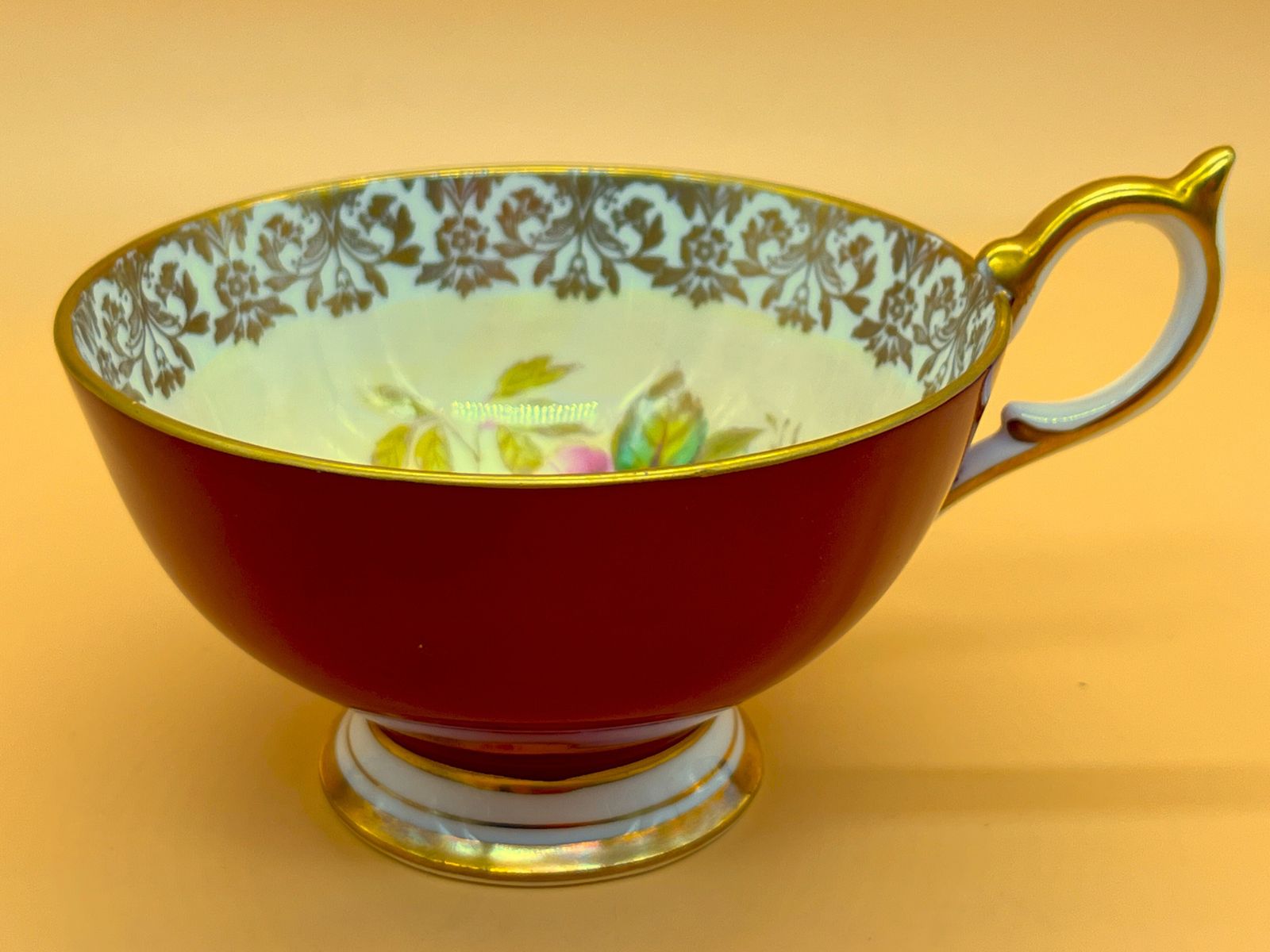 Large Aynsley China Cabbage Rose Signed G Bentley Red And Gold Footed Cabinet Tea Cup & Saucer Duo. 2628. photo Home Decor
