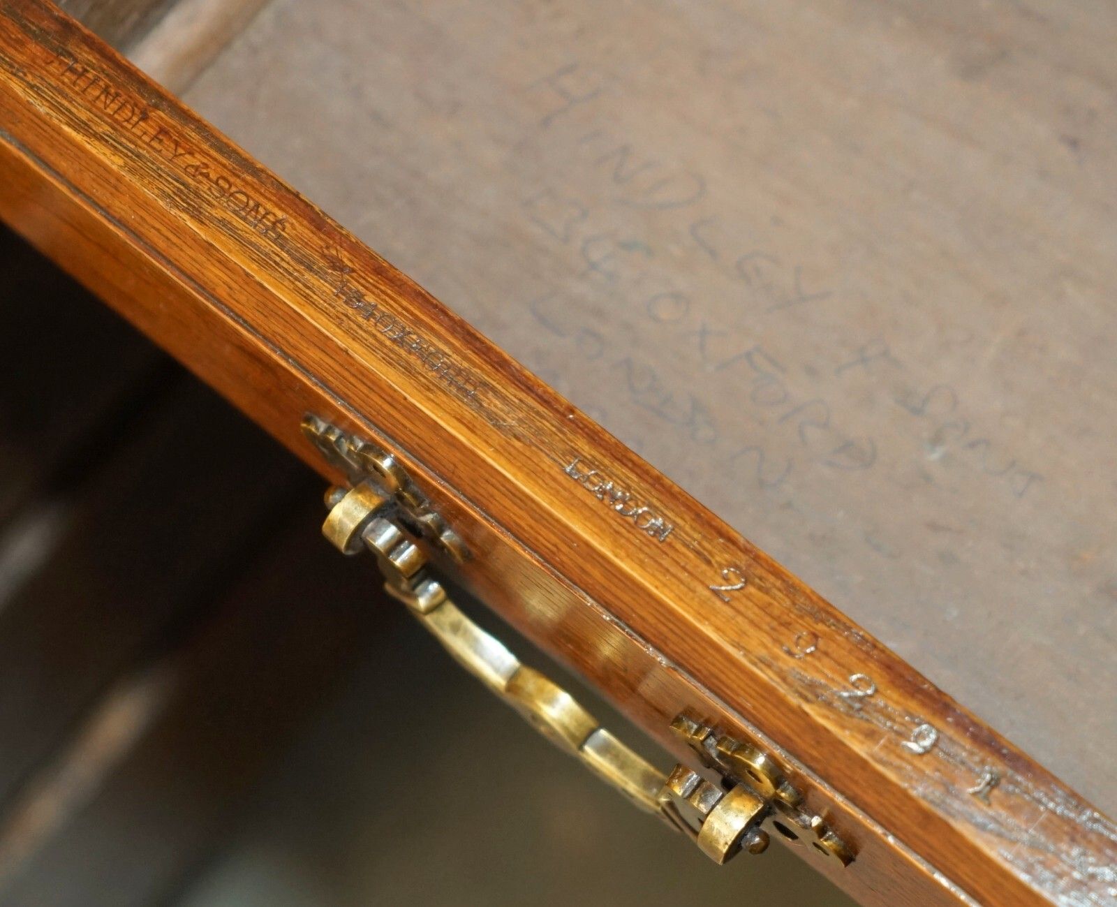 Antique Restored C Hindley & Son English Oak Green Leather Double Sided Desk photo furniture
