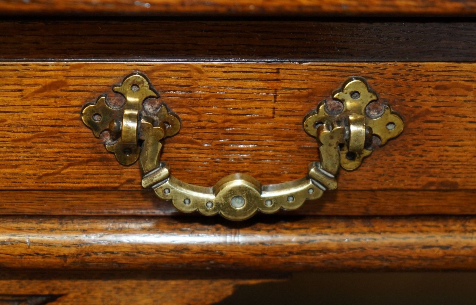 photo for sale Antique Restored C Hindley & Son English Oak Green Leather Double Sided Desk
