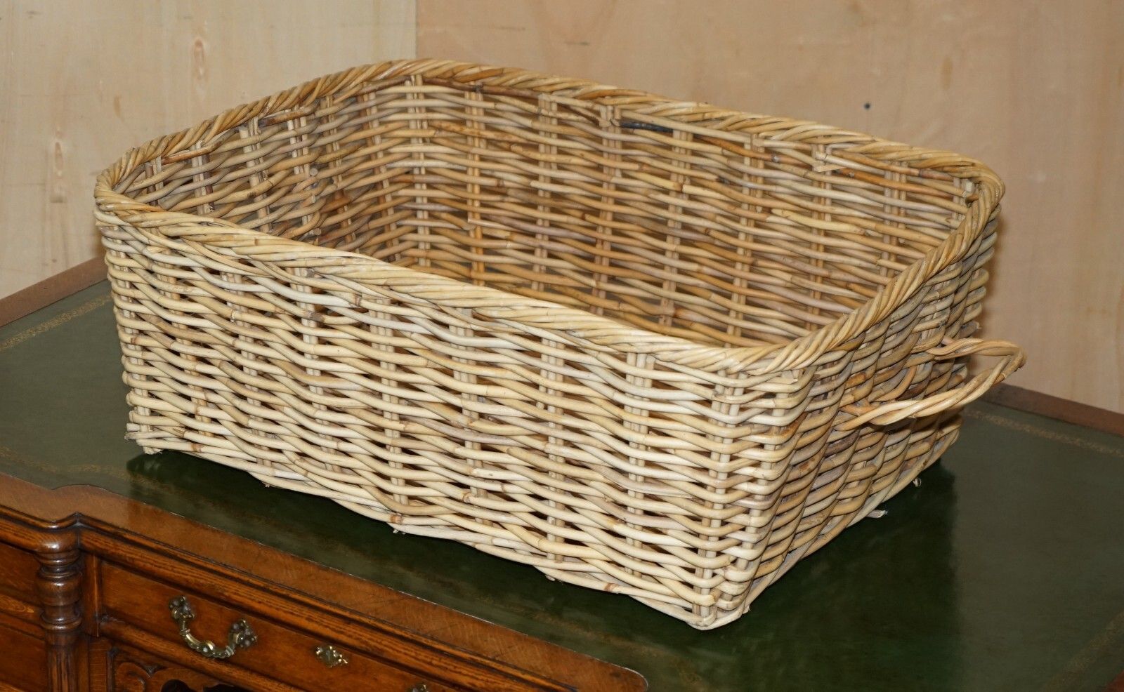 Huge Antique Victorian Wicket Basket 102cm X 60cm Extra Large Wood Fire Log Bin