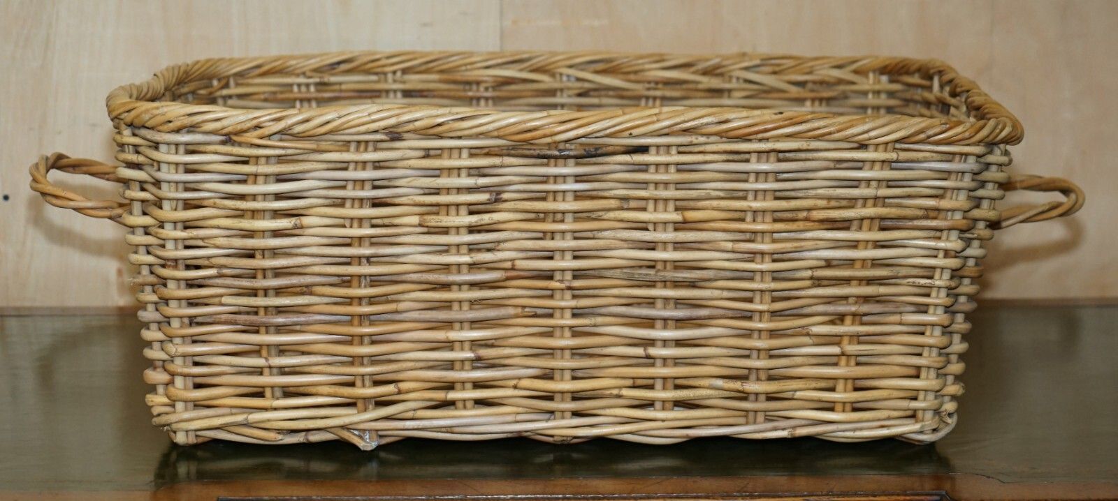 photo furniture Huge Antique Victorian Wicket Basket 102cm X 60cm Extra Large Wood Fire Log Bin