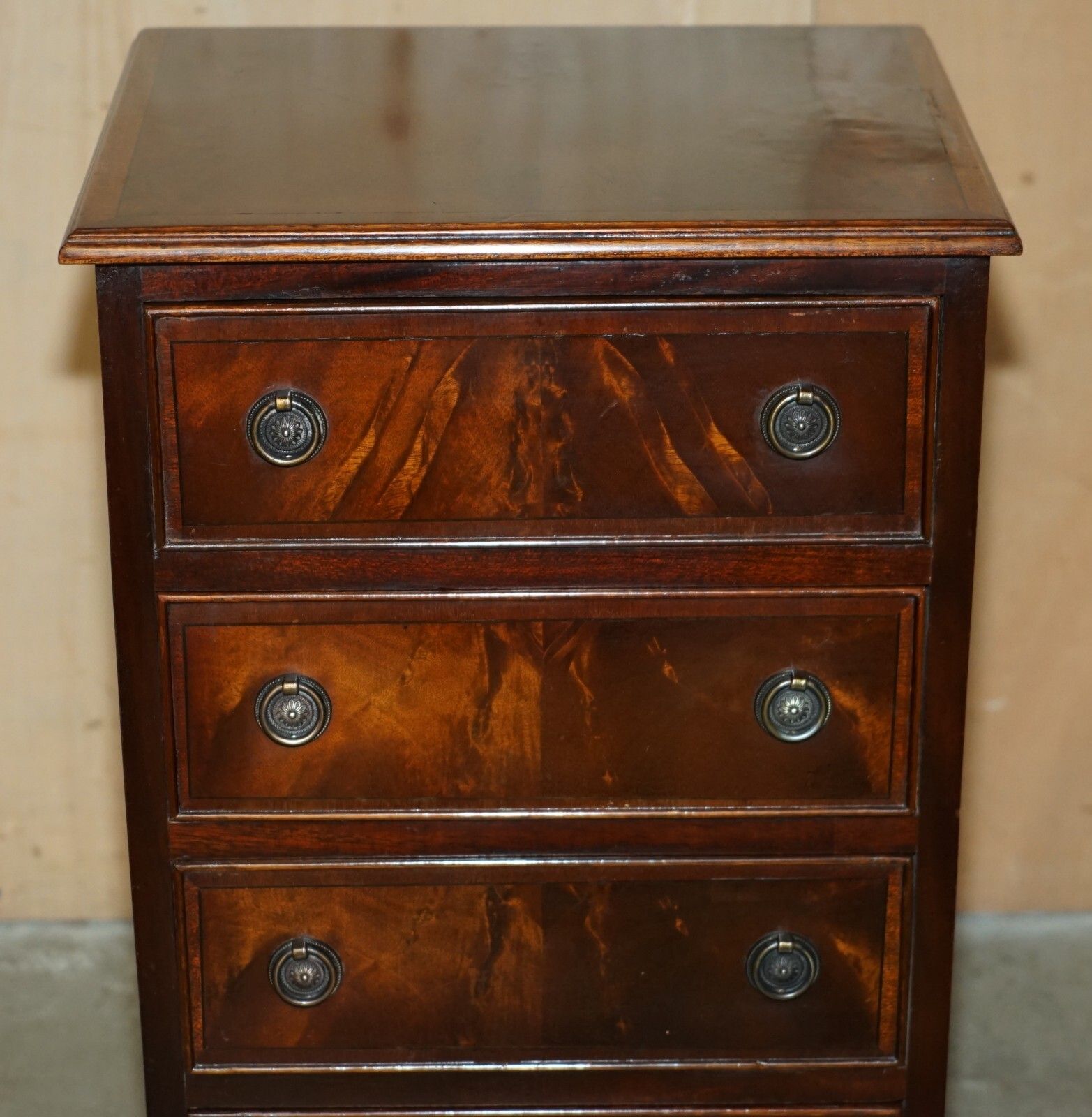 Pair Of Restored French Polished Flamed Mahogany Side Table Chest Of Drawers photo 2350.0