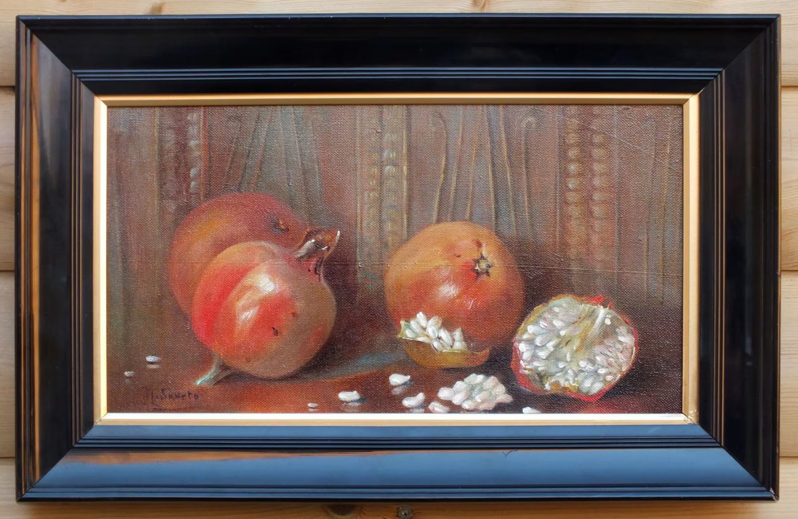 Antique Victorian Framed  Still Life Fruit Pomegranate Original Oil Painting