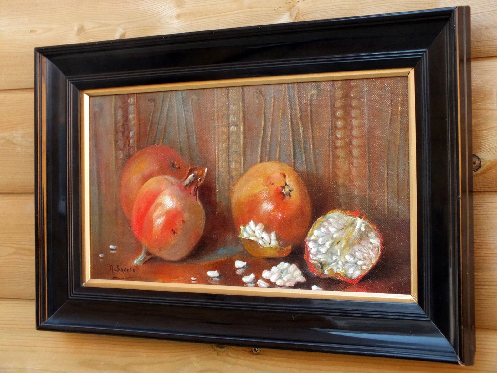 Antique Victorian Framed  Still Life Fruit Pomegranate Original Oil Painting photo vinterior